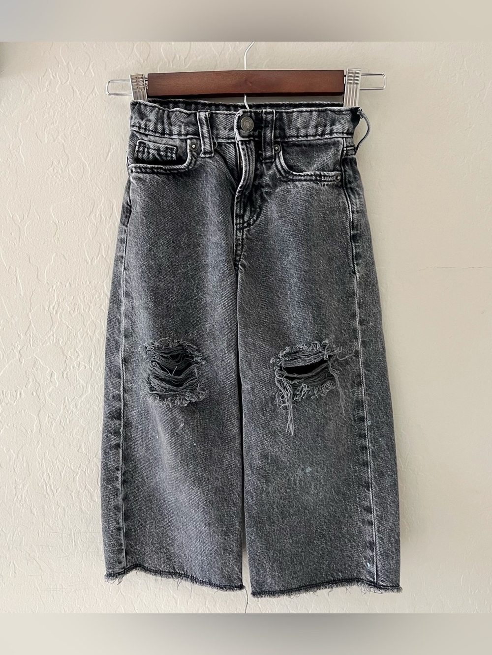 GAP Kids Charcoal Low-Rise Wide-Leg Distressed Jeans